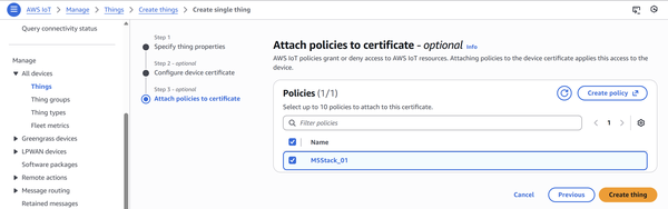 ポリシーのデバイス証明書へのアタッチ
