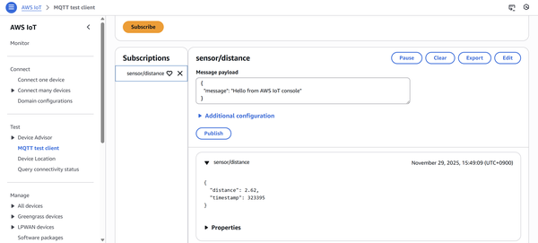 テストクライアントでの値の確認